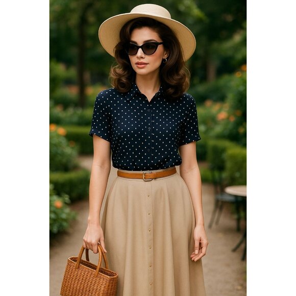 The Limited Silk XL Black White Polka Dot Sheer Blouse Short Sleeve Sheercore - Picture 3 of 11